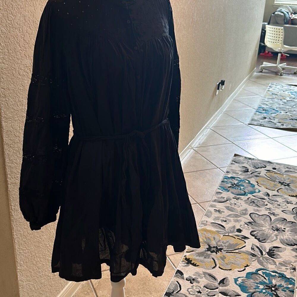 Berenice Paris Women’s M/36 Long Sleeve Eyelet Lace Mini Dress Black Cotton Belt